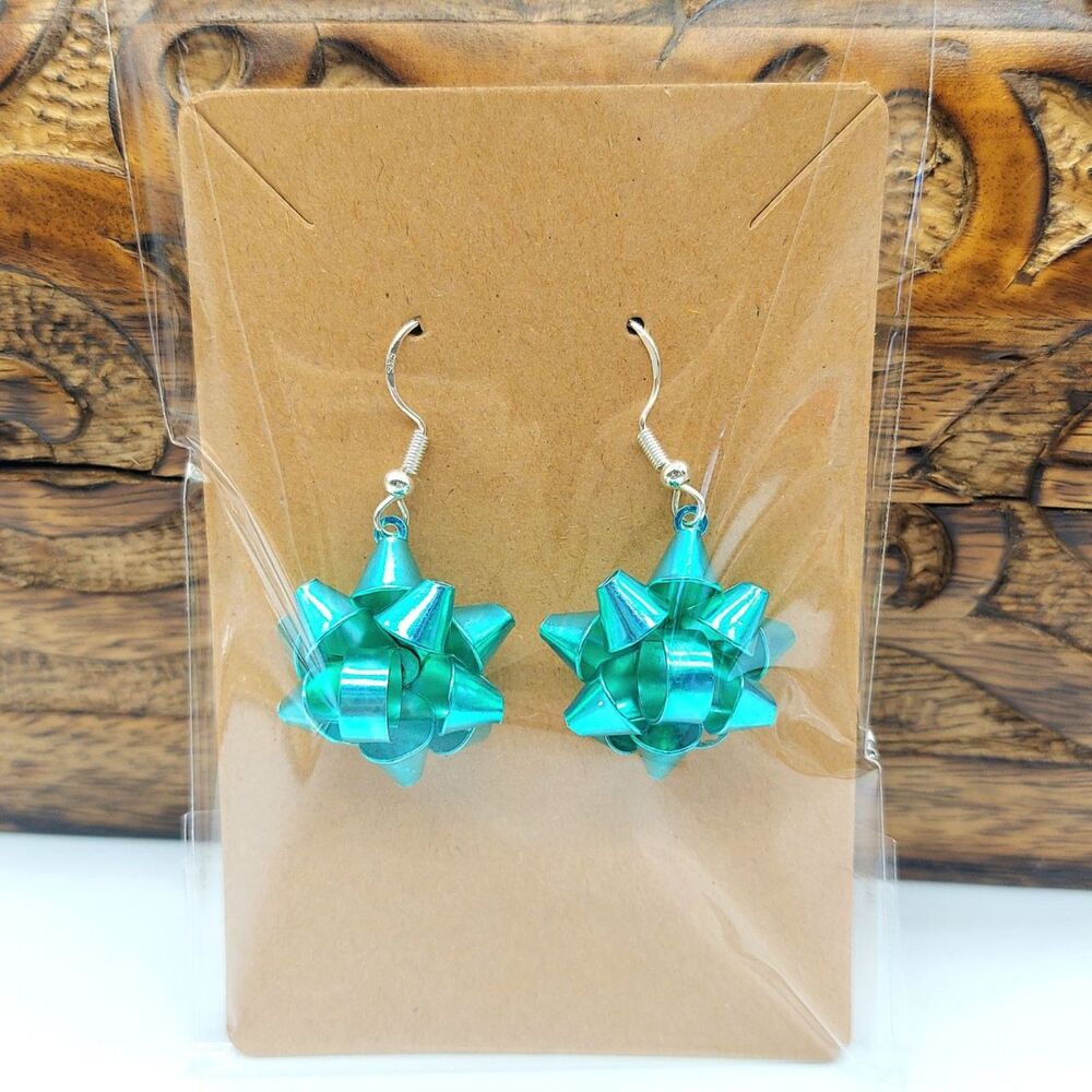 3D Green Christmas Bow Earrings Christmas Earrings larger